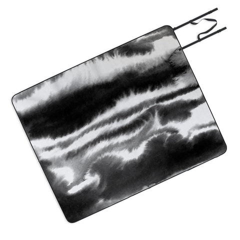 Jacqueline Maldonado Ombre Waves Black and White Picnic Blanket