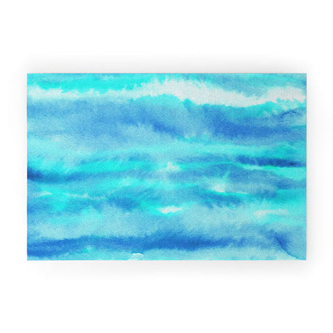 Jacqueline Maldonado Ombre Waves Blue Green Welcome Mat