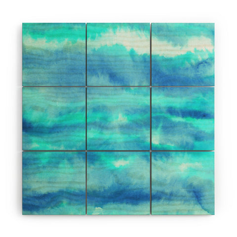 Jacqueline Maldonado Ombre Waves Blue Green Wood Wall Mural
