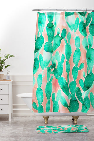 Jacqueline Maldonado Paddle Cactus Blush Shower Curtain And Mat