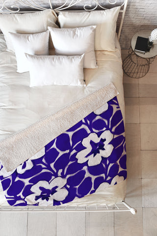 Jacqueline Maldonado Painted Floral Cobalt Fleece Throw Blanket