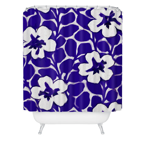 Jacqueline Maldonado Painted Floral Cobalt Shower Curtain