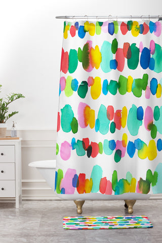 Jacqueline Maldonado Paradise Watercolor Dots Shower Curtain And Mat