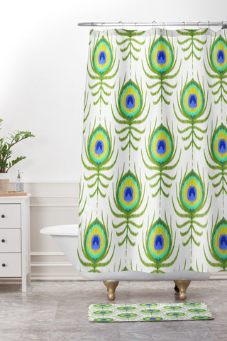 Jacqueline Maldonado Peacock Feather Ikat Shower Curtain And Mat