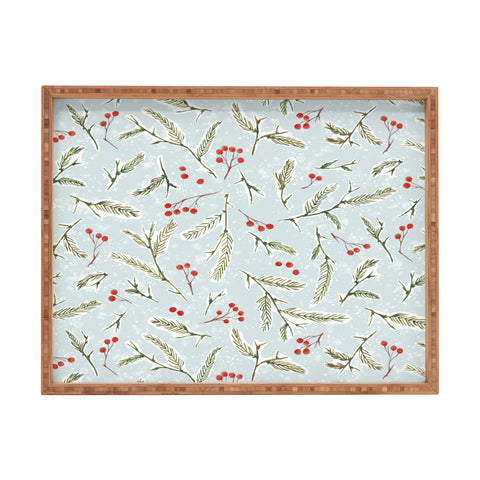 Jacqueline Maldonado Pine and Berries Cool Blue Rectangular Tray