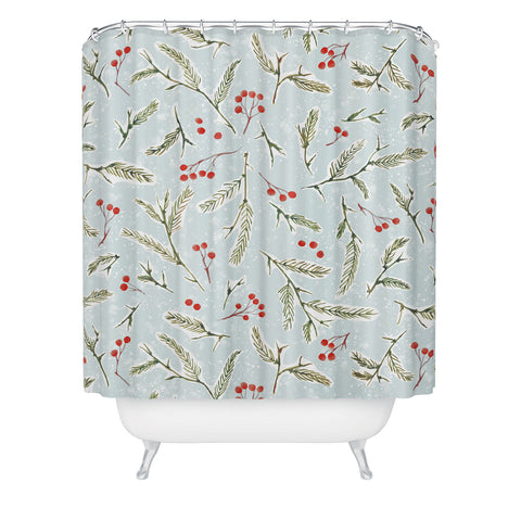 Jacqueline Maldonado Pine and Berries Cool Blue Shower Curtain