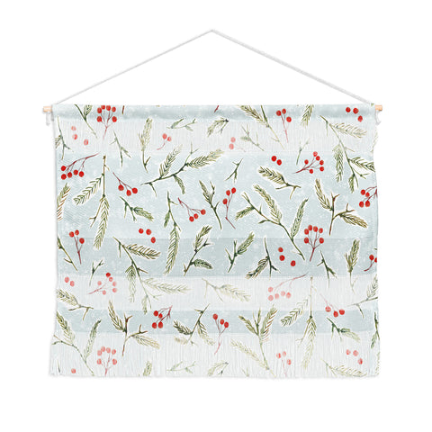 Jacqueline Maldonado Pine and Berries Cool Blue Wall Hanging Landscape