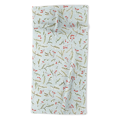 Jacqueline Maldonado Pine and Berries Cool Blue Beach Towel
