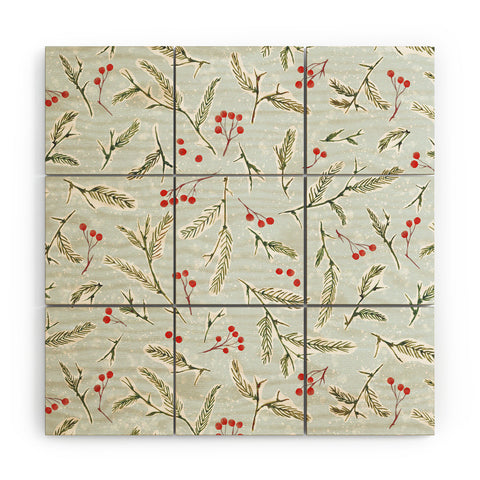 Jacqueline Maldonado Pine and Berries Cool Blue Wood Wall Mural