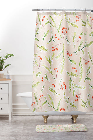 Jacqueline Maldonado Pine and Berries Crystal Pink Shower Curtain And Mat