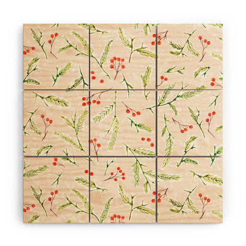 Jacqueline Maldonado Pine and Berries Crystal Pink Wood Wall Mural