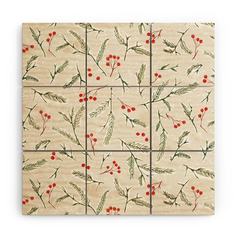 Jacqueline Maldonado Pine and Berries Neutral Wood Wall Mural