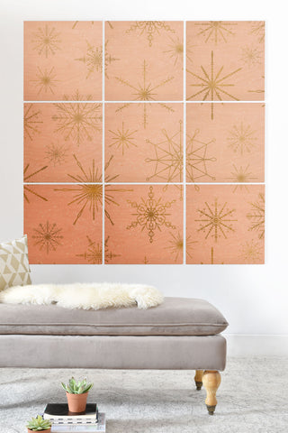 Jacqueline Maldonado Snowflakes Gold Peach Wood Wall Mural