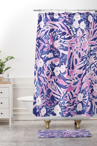 Jacqueline Maldonado Tropical Daydream Blue Blush Shower Curtain And Mat