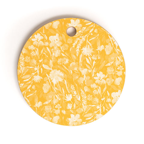 Jacqueline Maldonado Upside Floral Golden Yellow Cutting Board Round