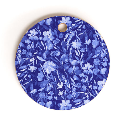 Jacqueline Maldonado Upside Floral Navy Blue Cutting Board Round