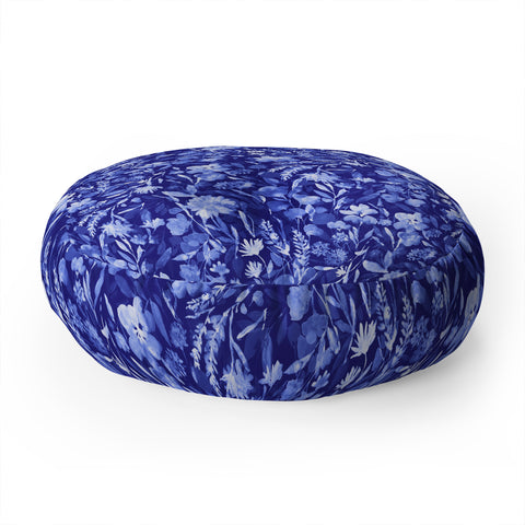 Jacqueline Maldonado Upside Floral Navy Blue Floor Pillow Round