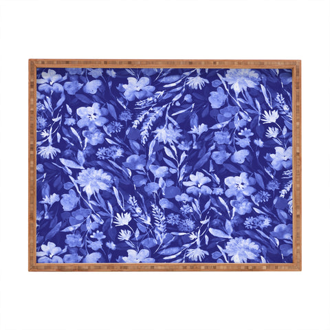 Jacqueline Maldonado Upside Floral Navy Blue Rectangular Tray