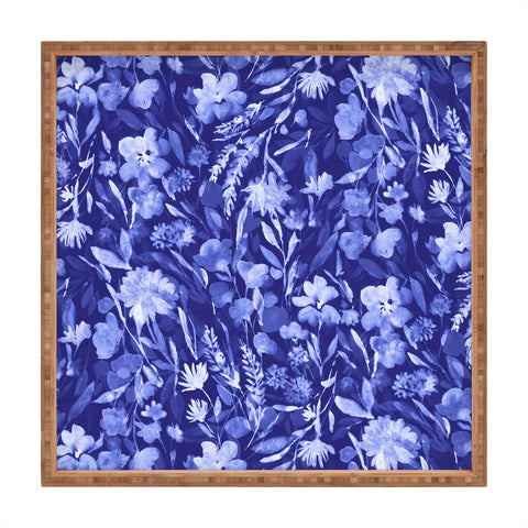 Jacqueline Maldonado Upside Floral Navy Blue Square Tray