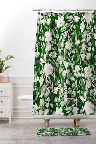 Jacqueline Maldonado Upside Floral Winter Green Shower Curtain And Mat