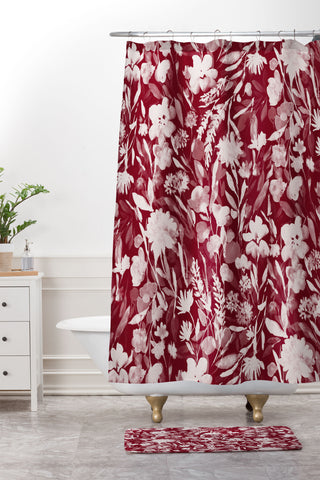 Jacqueline Maldonado Upside Floral Winter Red Shower Curtain And Mat