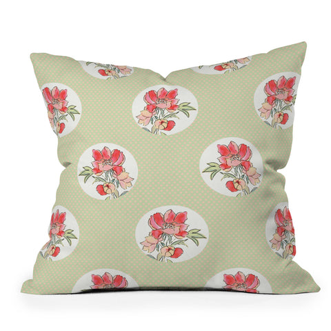 Jacqueline Maldonado Vintage Floral Dot On Dot Green Throw Pillow