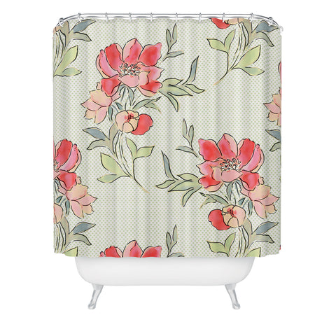 Jacqueline Maldonado Vintage Floral Green Dot Shower Curtain
