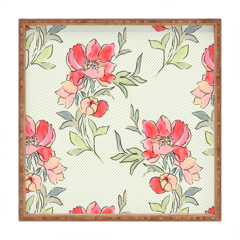 Jacqueline Maldonado Vintage Floral Green Dot Square Tray