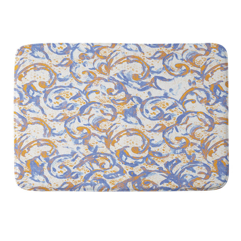Jacqueline Maldonado Vintage Lace Watercolor Blue Gold Memory Foam Bath Mat