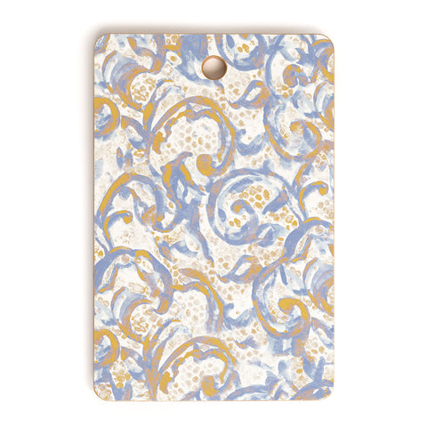 Jacqueline Maldonado Vintage Lace Watercolor Blue Gold Cutting Board Rectangle