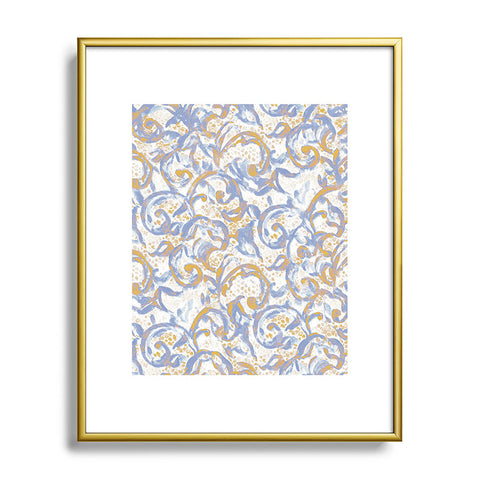 Jacqueline Maldonado Vintage Lace Watercolor Blue Gold Metal Framed Art Print