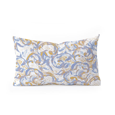 Jacqueline Maldonado Vintage Lace Watercolor Blue Gold Oblong Throw Pillow