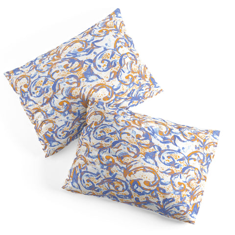 Jacqueline Maldonado Vintage Lace Watercolor Blue Gold Pillow Shams