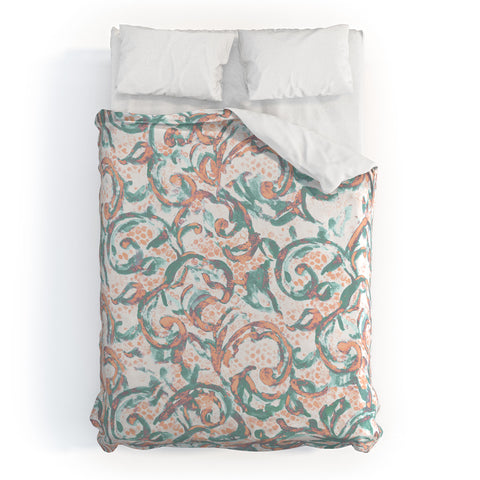 Jacqueline Maldonado Vintage Lace Watercolor Pale Peach Sage Duvet Cover