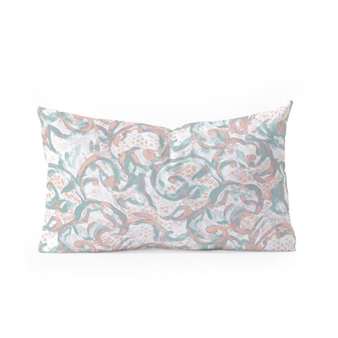 Jacqueline Maldonado Vintage Lace Watercolor Pale Peach Sage Oblong Throw Pillow