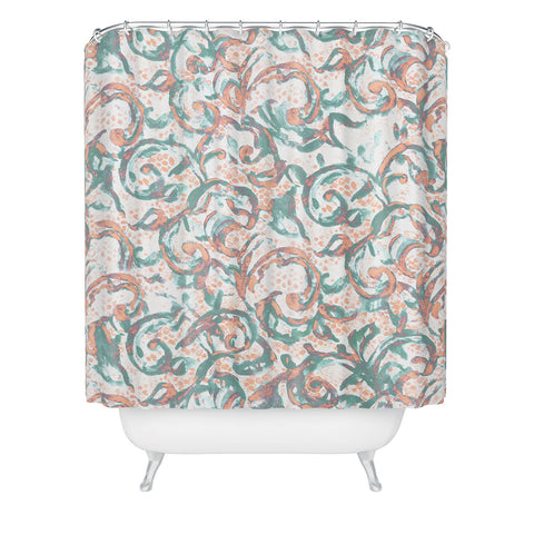 Jacqueline Maldonado Vintage Lace Watercolor Pale Peach Sage Shower Curtain