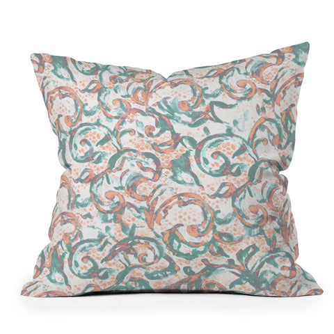 Jacqueline Maldonado Vintage Lace Watercolor Pale Peach Sage Throw Pillow
