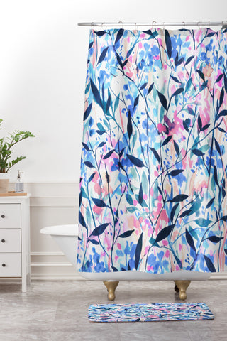Jacqueline Maldonado Wandering Wildflowers Blue Shower Curtain And Mat