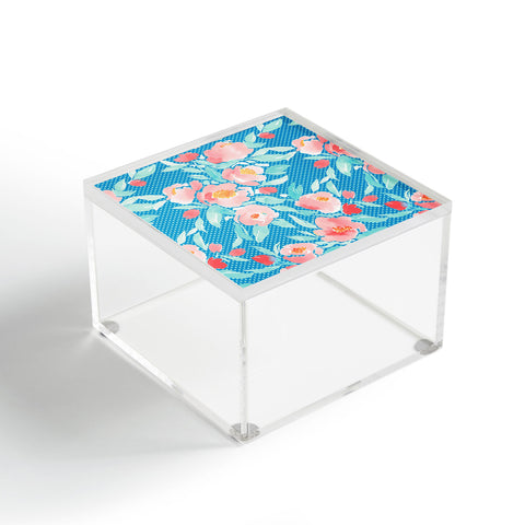 Jacqueline Maldonado Watercolor Floral Dot Aqua Acrylic Box