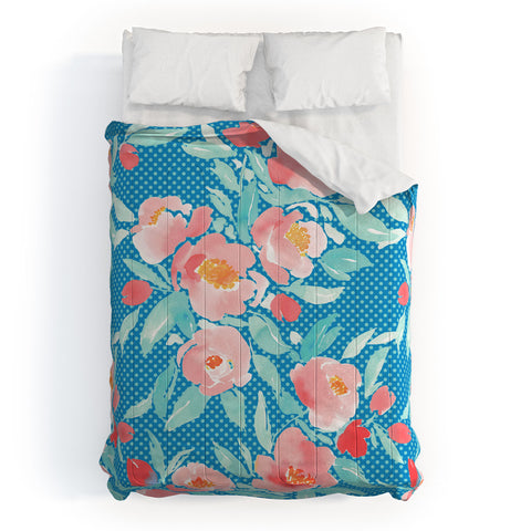 Jacqueline Maldonado Watercolor Floral Dot Aqua Comforter
