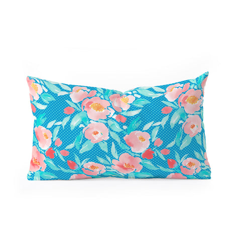 Jacqueline Maldonado Watercolor Floral Dot Aqua Oblong Throw Pillow
