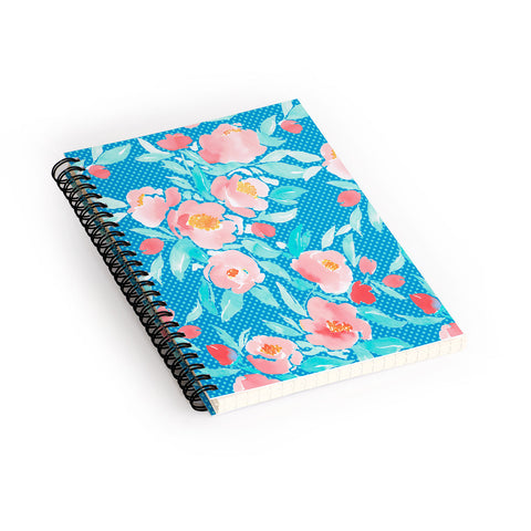 Jacqueline Maldonado Watercolor Floral Dot Aqua Spiral Notebook