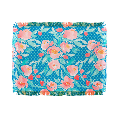 Jacqueline Maldonado Watercolor Floral Dot Aqua Throw Blanket