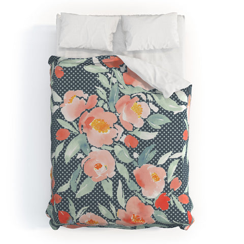 Jacqueline Maldonado Watercolor Floral Dot Green Duvet Cover