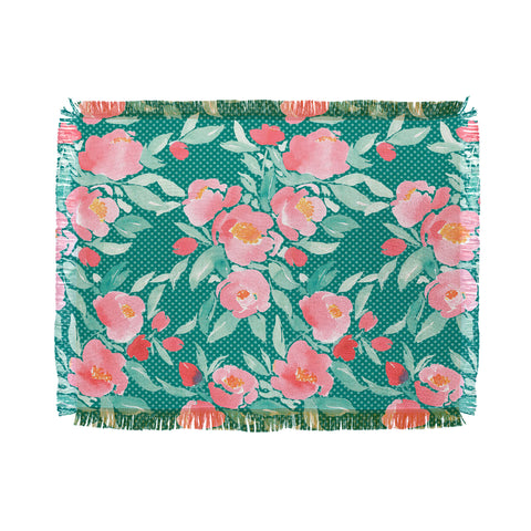 Jacqueline Maldonado Watercolor Floral Dot Mint Green Throw Blanket