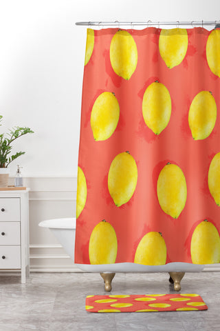 Jacqueline Maldonado Watercolor Lemons Shower Curtain And Mat