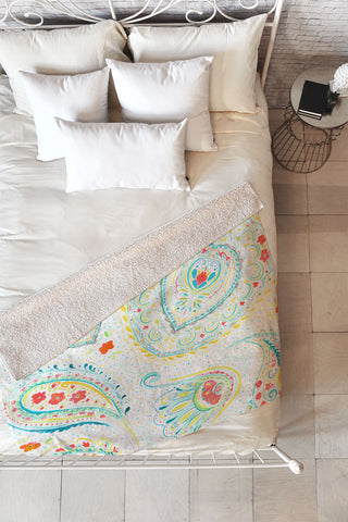 Jacqueline Maldonado Watercolor Paisley Teal Fleece Throw Blanket