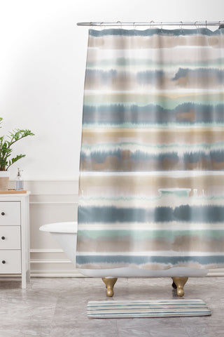 Jacqueline Maldonado Watercolor Stripes Earthy Shower Curtain And Mat