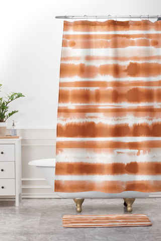 Jacqueline Maldonado Watercolor Stripes Orange Shower Curtain And Mat