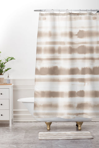 Jacqueline Maldonado Watercolor Stripes Taupe Shower Curtain And Mat
